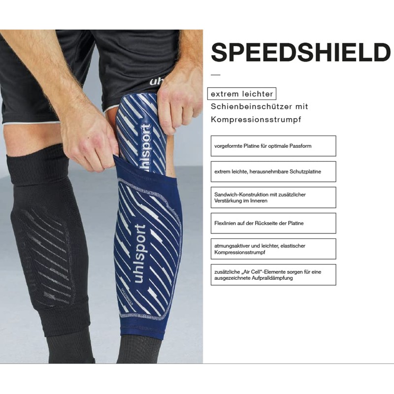 UHLSPORT Unisex - Adult Speedshield Shin Pads, Navy, L