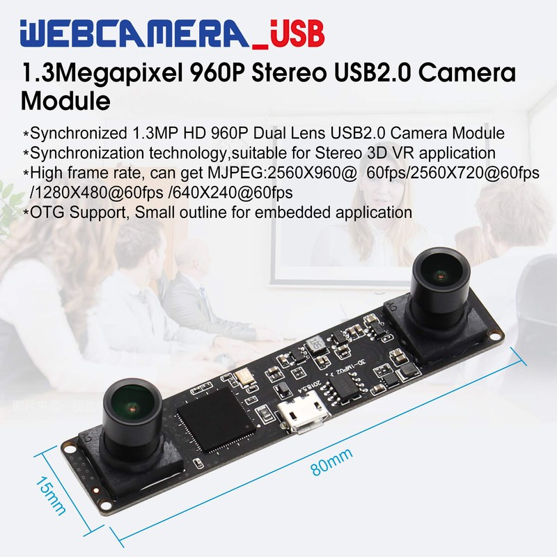 G Double Lens USB Camera Module 960p 60fps 3D Stereo