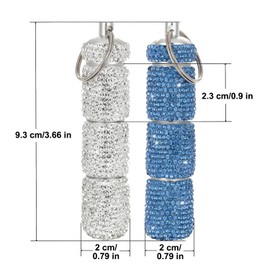 2 Pcs Bling Rhinestone Portable Pill Case with Keychain Small Fancy Container Glitter Waterproof Holder for Women Aluminum Bottle Reusable Outdoor Camping (White, AB Color)