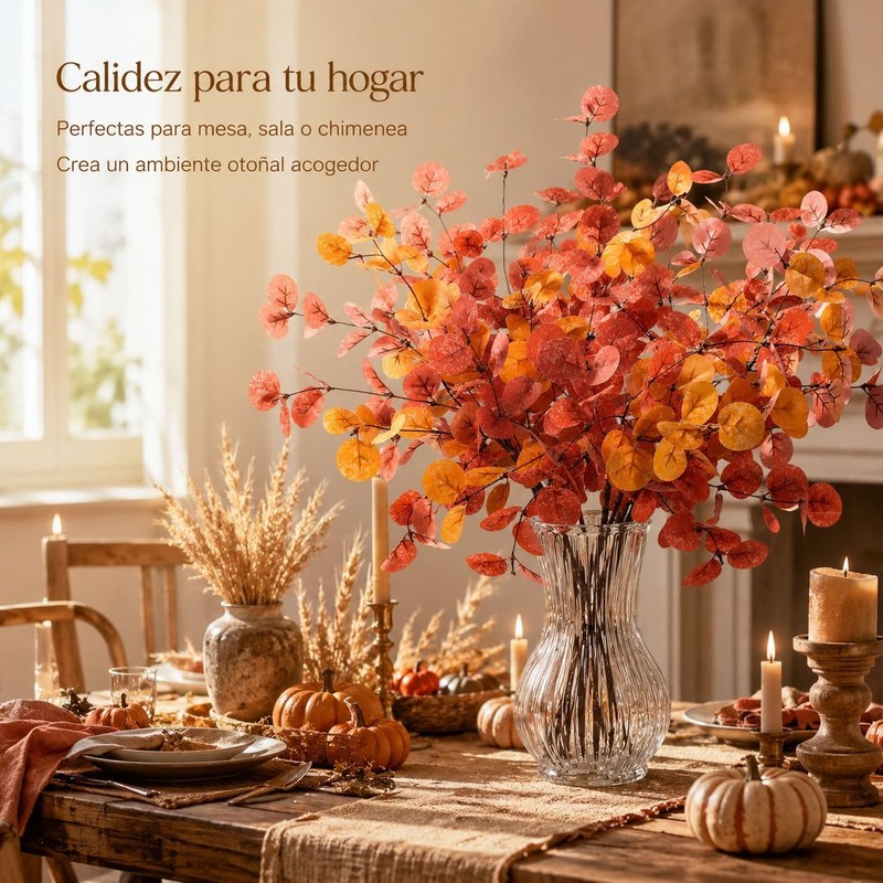AKASENKO 4 Piezas de Hojas de eucalipto Artificial para otoño,