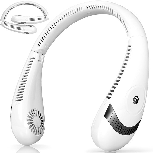 Foldable LED Display Neck Fan - 5000mAh Portable Bladeless Fan