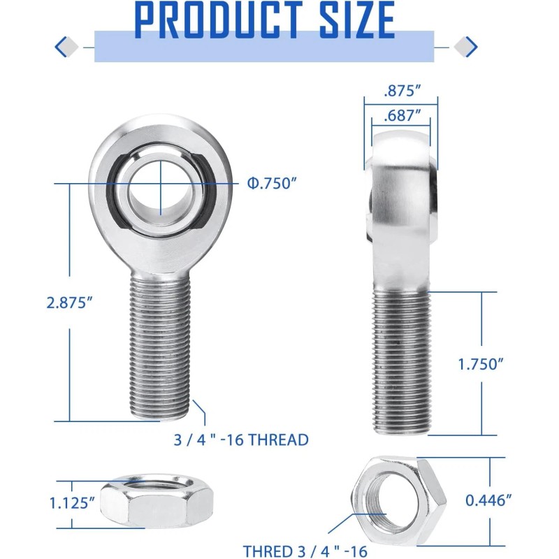 SPARKWHIZ 3/4” Heim Joint Rod End Kit, Left and Right