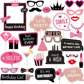 31pcs Hot Pink Girls Birthday Photo Booth Props Party Favors Supplies Bday Party Decoration Set for Bachelorette Party Decoration Girls Birthday Bridal Shower Pink Party Supplies