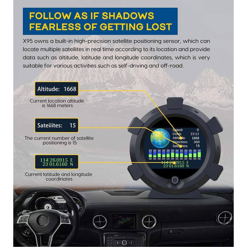 OBEST X95 Multifunction Meter, Compass GPS Speedometer, Car Inclinometer, Vehicle