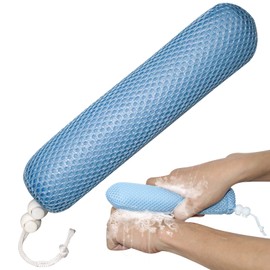 Bath Brush Head with Sponge,Back Scrubber Bath Mesh Bath Body Brush Head for Elderly Aid Bathing and Shower (Blue Head)