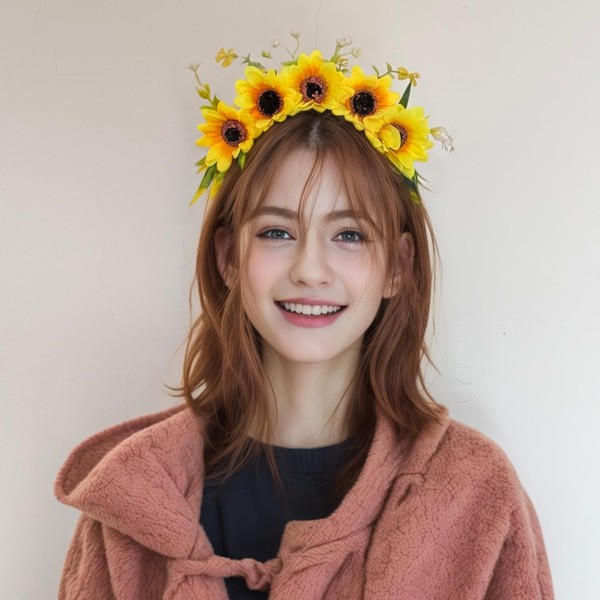 inkihuit Headband Flowers Flower Wreath Hair Sunflowers Hair Band Bridal