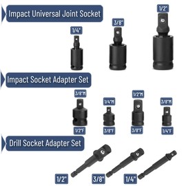 Bates- Impact Socket Adapter and Reducer Set, 10 pcs, 1/4" 3/8" 1/2" Drive, 1/4" Hex Shank, Impact Universal Joint Socket Set