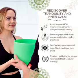 SOUNDELLO Green F Note Heart Chakra 10 inch Quartz Crystal Singing Bowl, for Healing Mindfulness Meditation Yoga Sound Baths, with Case Rubber Mallet