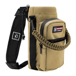 NATURE PIONEOR Water Bottle Holder with Adjustable Strap - 26/32/36/40/46/64oz Insulated Water Bottle Sling Carrier with Paracord Handle & 2 Pockets, Outdoor Sports, Hiking, Camping, Gym