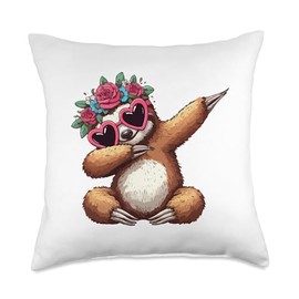 Sloth Heart Shape Sunglasses Dabbing Dance Lover Throw Pillow