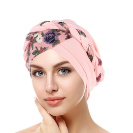 YEHUDAF LEE Women's Turban Braid Headwear Headscarves Chemo Cap Pre-Tied Beanie Hat Head Wrap Sleep Hat, 20