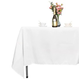 Trimming Shop Rectangle Polyester Tablecloth, 70" x 108" Premium Linen Table Cover, Washable Fabric Table Cloth for Dining Table, Banquets, Weddings, Parties, White, 1pc