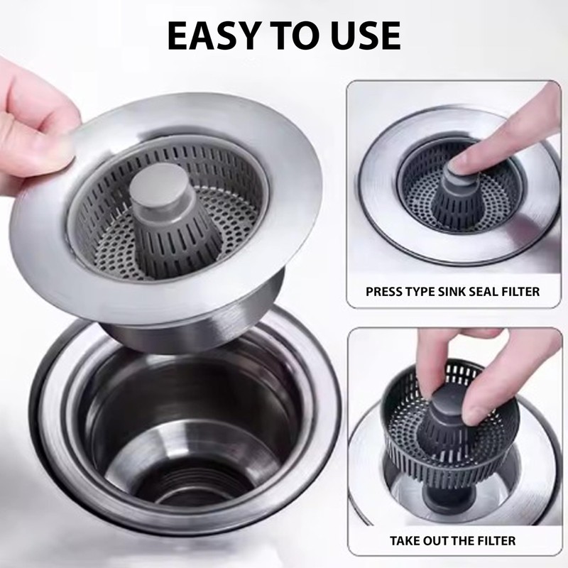 3-in-1 Pop-Up Sink Drain Strainer – Stainless Steel Bounce Filter