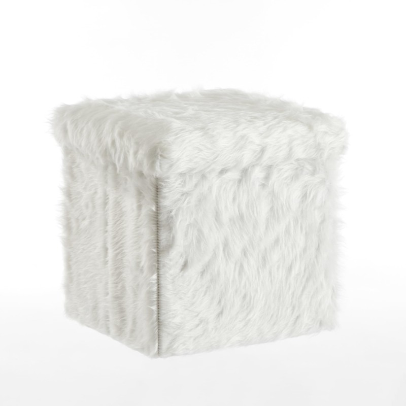 Urban Lifestyle White Mongolian Fur Collapsible Storage Ottoman with Lid,