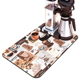 Coffee Bar Mat Accessories for Countertop Absorbent Hide Stain Rubber Backed Dish Drying Mats for Kitchen Counter Draining Pad Decor Gift (24x18in)