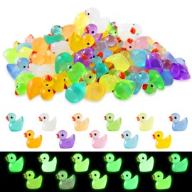Makorobi 110 Pcs Luminous Mini Resin Ducks, Tiny Duck Bulk Glow in The Dark Small Plastic Miniature Ducks Figures for Dollhouse Decor Micro Garden Home Landscape Aquarium Craft Gifts Party Favors Toys
