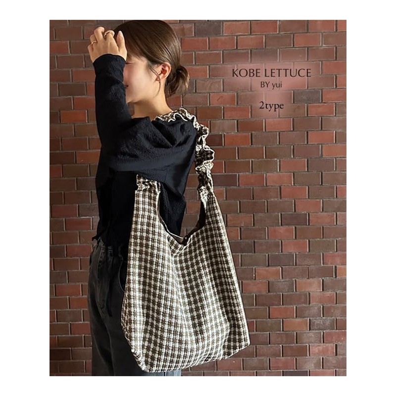 Kobe Lettuce, Yui Collaboration Tote Bag, Checked, Frill, Ribbon, Bag,