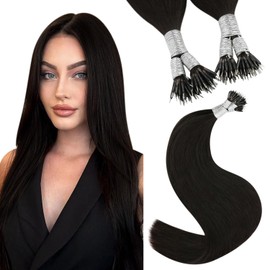 YoungSee Brown Nano Beads Hair Extensions Nano Hair Extensions Brown Human Hair Brown Nano Ring Hair Extensions #2 Darkest Brown Hair Extensions Nano Tip Pre Bonded Hair Extensions 24inch 50g 50s