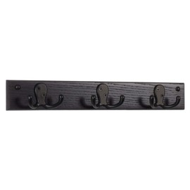 Wooden Mallet 3 Double Prong Rail, Black Hooks, Coat Rack