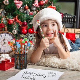 VEYLIN 32 Christmas Pencils Bulk for Kids Wood Pencils with Christmas Erasers for Winter Holiday Gifts School Party Favors Supplies