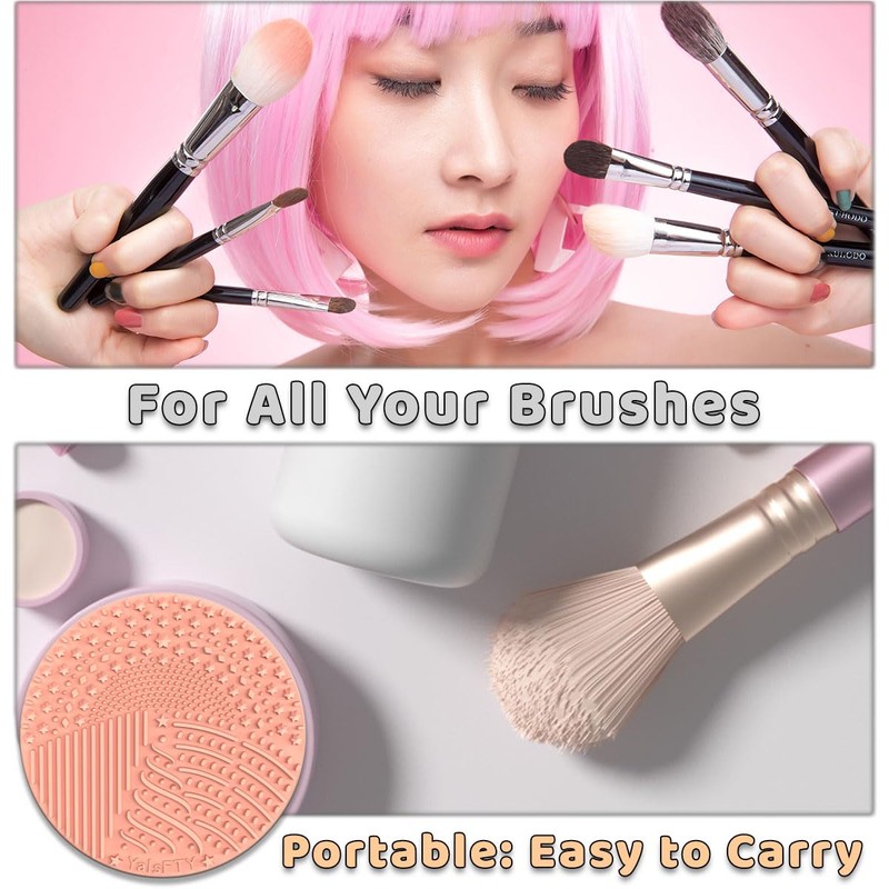 2 Pieces Silicone Makeup Brush Cleaner, YalsFTY Cosmetic Brush Scrubber