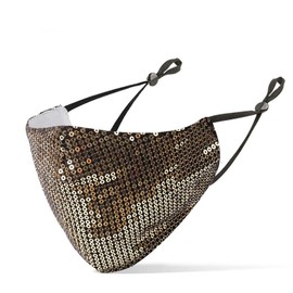 Yheakne Sequin Bling Anti-Dust Mouth Guard with Adjustable Ear Loops Neck Strap Clip for Women Glitter Decorative Fabric Cover Washable Reusable (Gold)