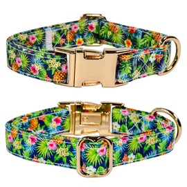 DEVENEVED Dog Bow Tie Collar, Unique Design Summer Tropical Pineapple Bowtie Accessory for Small Medium Large Dogs M 12" - 20 "