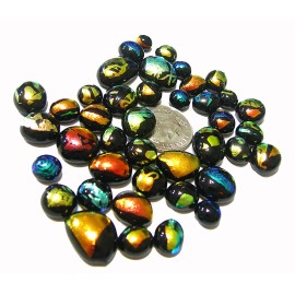Bullseye Glass coe90 DICHROIC DOTS MULTI COLOR  on BLACK - 1 Ounce Baggie