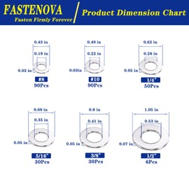 FASTENOVA 296pcs Flat Washers Assortment Kit. Thickened 304 Stainless Steel, Metal washers Suitable for Screws and Bolts. They are Applicable to Various Home, Factory, and Outdoor Projects