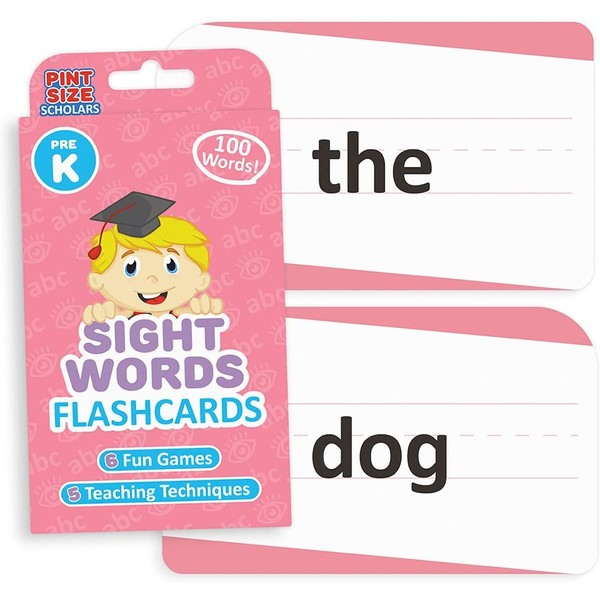 Sight Words Flashcards for Reading Readiness, 100 Pack - Lined & Double-Sided Phonics Word Learning Tools - Prep for Preschool, Kindergarten, Elementary, Home School