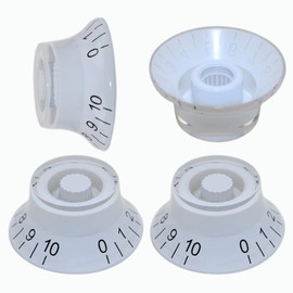 AITAIYA 4pcs Metric Size 18 Spline Top Hat Bell Knobs Speed Volume Tone Control Knobs for Epi LP Style Electric Guitar Knobs（White-Black Number） Set of 4