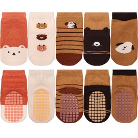 FWUNYVN 5 Pairs Toddler Non Slip Socks, Cotton Baby Socks with Grippers, Cute Socks for Boy Girl Infant Kids