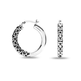 LeCalla Sterling Silver Jewelry Antique Half Byzantine Click-Top Hoop Earring for Women