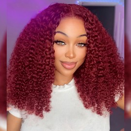 HIRIREMY 99J Burgundy Deep Wave Lace Front BOB Wigs Human Hair Pre Plucked Wear And Go Glueless Wine Red 16 Inch 13x4 HD Short Curly Frontal BOB Wigs Human Hair For Black Women