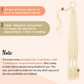SEIKEA Long DIY Braided Ponytail Extension with Hair Tie Straight Wrap Around Hair Extensions Ponytail Natural Soft Hairpiece Cool Platinum Blonde 34 Inch (After Braided 30 Inch)