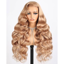 Megalook hair 6x5 Glueless Wigs Human Hair Pre Plucked Pre Cut Closure Mike Tea Brown Wigs Human Hair 220% Density Ready to Go Light Brown Body Wave Wig 22 Inch