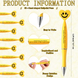 Qilery 50 Pcs Employee Appreciation Gifts Smile Face Pens Heart Funny Pens Inspirational Quote Black Ink Ballpoint PensThank You Gifts for Coworkers Staff Team Office(Yellow,Awesome)