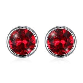 Josfeva 925 Silver Stud Earrings, 8 mm, Blue, Green, Pink, Black, Aurore Boreale, Purple, Red, White, Tiny Round Women's Stud Earrings, Small Sleeper Cluster with Crystal, Earrings with Gift Box,
