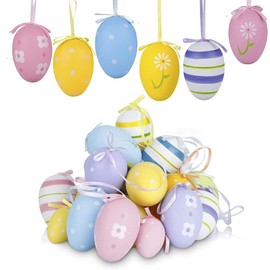 HERZWILD 12pcs Ostereier zum Aufhängen Ostereier mit Schnur Bunte Deko - Eier zum Aufhängen Oster deko (A)