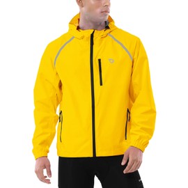 baleaf Men's Rain Jacket Waterproof Windbreaker Raincoat Running Cycling Golf Gear Hood Lightweight Reflective Packable Yellow L