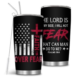 MoYueno Christian Gift for Men, 20oz Stainless Steel Faith over Fear Tumbler with Straw, Catholic Religious Inspirational Pastor Bible Verse Church Gift, Faith-Based Tumbler for Birthday