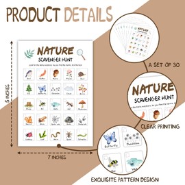 ltazhyi Nature Scavenger Hunt Cards Set of 30 Pcs, Nature Treasure Hunt Game for Family Friends, Outdoor Holiday Party Game Find and Seek Camping Activity -01