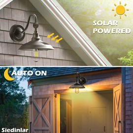 SIEDiNLAR Solar Barn Light Outdoor with 3 Modes, Aluminum Vintage Farmhouse Gooseneck Wall Light Waterproof Motion Sensor for Barn Shed Garage Porch Chicken Coop Black (2 Pack)