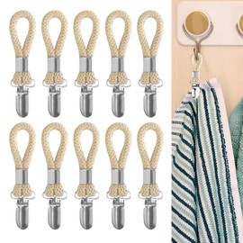 10PCS Towel Clips,Braided Cotton Loop Towel Clip With Metal Clamp, Chef Aid Tea Towel Cloth Clips for Hanging, Tea Towels with Sturdy Hanging Loop Tea Towel Clips for Home Closets, Kitchen, Bathroom