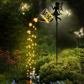 Honoson Honoson Watering Can with Lights Outdoor Garden Fairy Decor Water Can Solar Hanging Lantern Landscape Sprinkle Waterproof Twinkle LED Decorative Gift for Yard Lawn Patio Pathway(Floral Style)