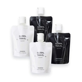 GLOBAL TRAVEL Shampoo 3.4 fl oz (90 ml) x 2 & Treatment, 3.2 oz (90 g) x 2, Travel Set, For Travel, Hard Water Compatible (6.3 fl oz (180 ml + 180 g)