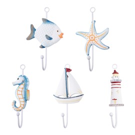 SUPERFINDINGS 5 Style Coat Hooks Wall Hook Rack Coat Hook Rack Coat Hook with Sea Motif Wooden Towel Hooks for Drilling Towel Robe Coat Hat Hook Key