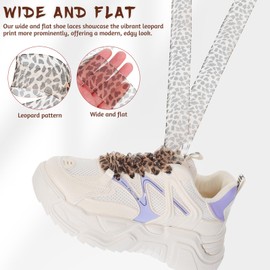 PASOLABE Leopard Print Shoe Laces for Sneakers, 2 Pairs Leopard Ribbon Shoelaces Replacement Cheetah Shoe Laces Leopard Shoelaces for Women (4CM Wide)
