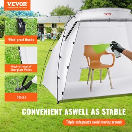 VEVOR Portable Paint Booth, Larger Spray Paint Tent with Built-in Floor & Mesh Screen & Windproof Hooks, Painting Tent Station for Furniture DIY Hobby Tool, 7.5x5.2x5.2ft Spray Paint Shelter