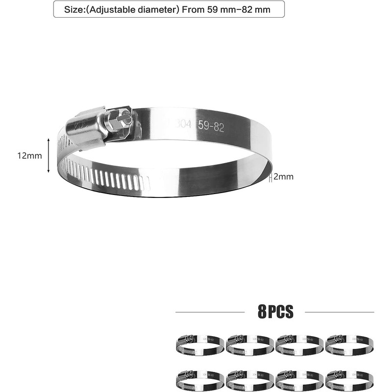 drado Jubilee Hose Clips 59-82mm Stainless Steel Pipe Clamps, 8